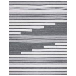Kilim Ivory/Dark Grey 8 ft. x 10 ft. Striped Solid Color Area Rug