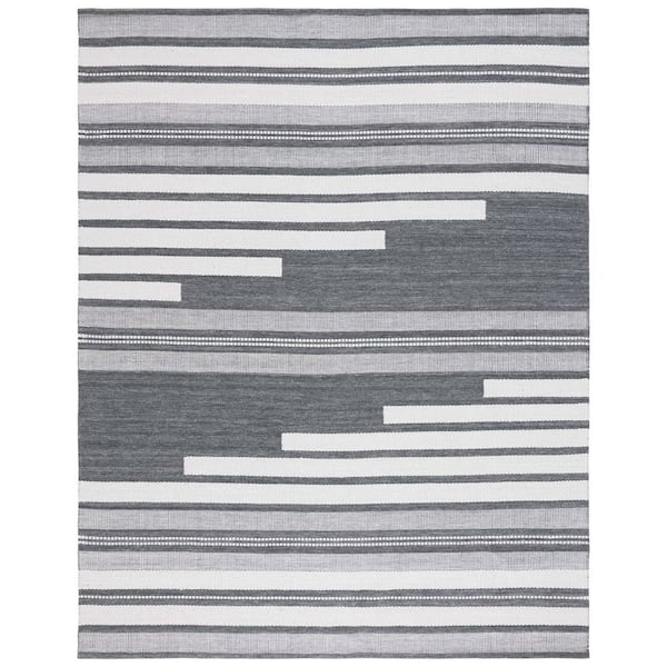 SAFAVIEH Kilim Ivory/Dark Grey 8 ft. x 10 ft. Striped Solid Color Area Rug