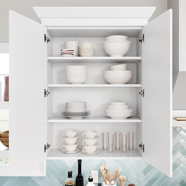 Hampton Bay Designer Series Melvern Assembled 36x30x12 in. Wall Open Shelf Kitchen Cabinet in White