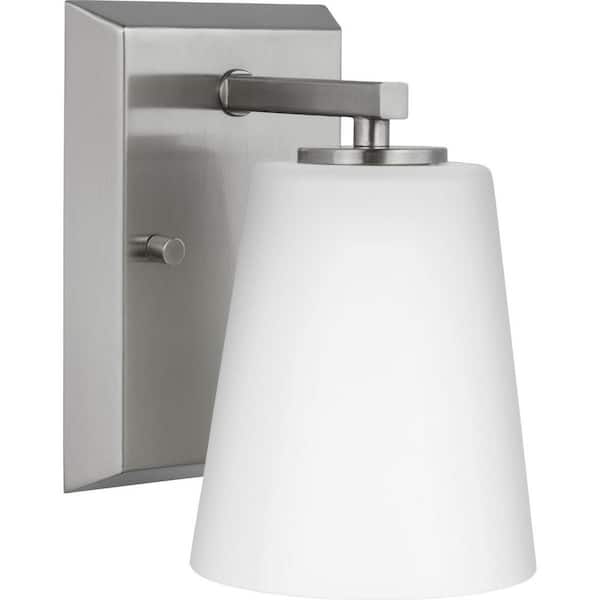 Progress Lighting Vertex Collection 4.75 in. 1-Light Brushed Nickel Etched White Glass Contemporary Vanity Light