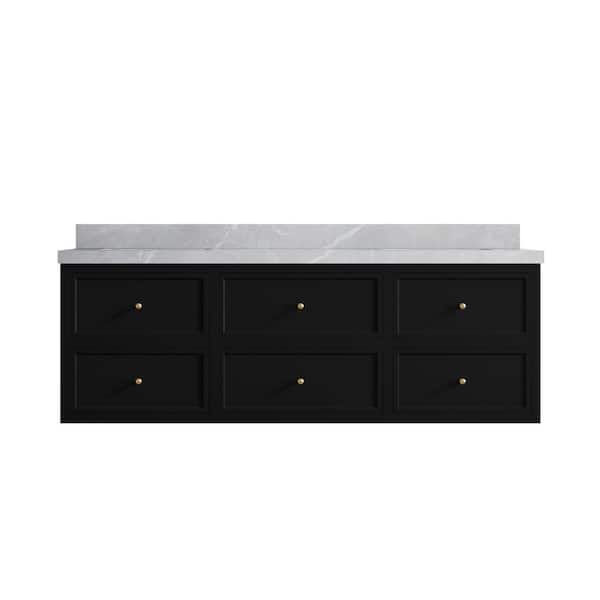 Willow Collections Roswell 72 in. Double Sink Freestanding Black Bath Vanity with Pearl Gray Qt. Top Unassembled