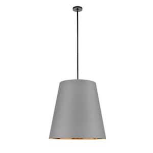 Calor 25 in. 3 Light 60-Watt Gray Linen With Gold Parchment/Urban Bronze Pendant Light