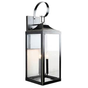 Raquel Black Motion Sensing Dusk to Dawn Outdoor Hardwired Lantern Sconce with Incandescent