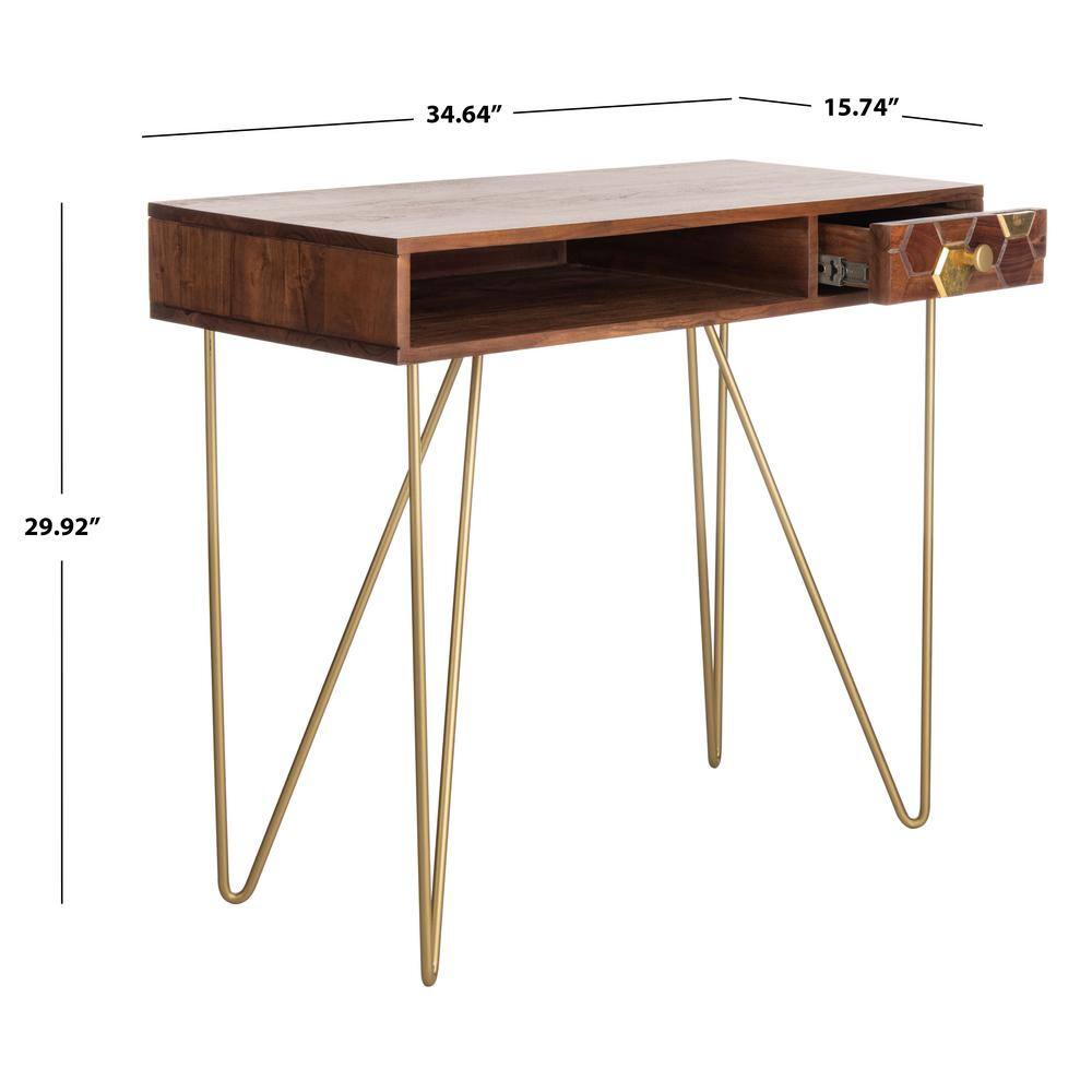 Transitional Honeycomb Carved 35" Walnut Home Office Desk with Drawer