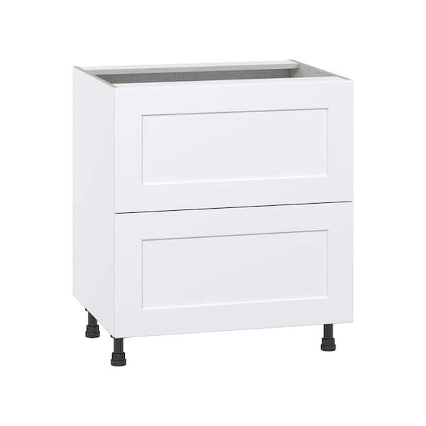 J COLLECTION Roseland 30 in. W x 24 in. D x 34.5 in. H Assembled Shaker Drawer Base Kitchen Cabinet in Warm White with 2 Drawers