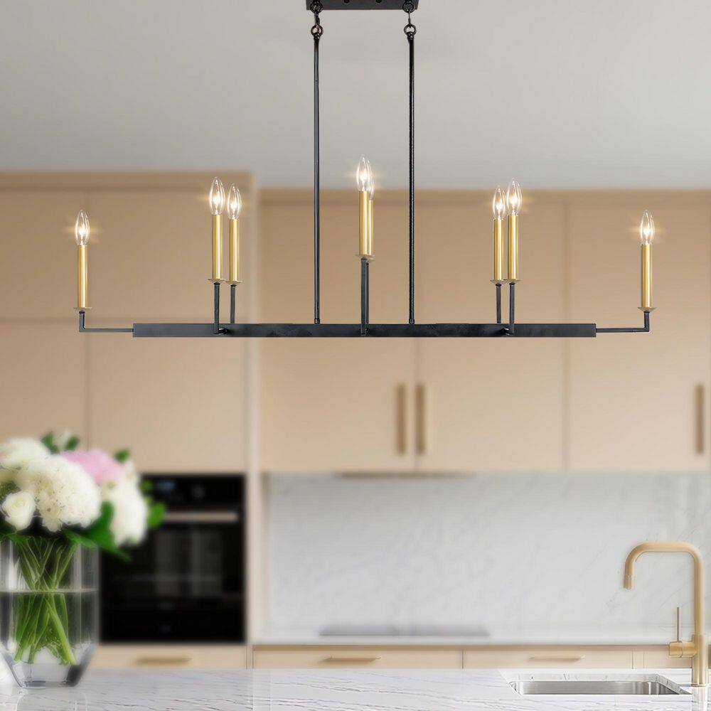 Industrial Large 48 in. Linear 8-Light Black Brass Candle Kitchen Island Chandelier Lamp for Dining Space price history on PriceWatchPro