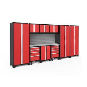 Bold Series 162 in. W x 76.75 in. H x 18 in. D 24-Gauge Steel Garage Cabinet Set in Red (10-Piece)
