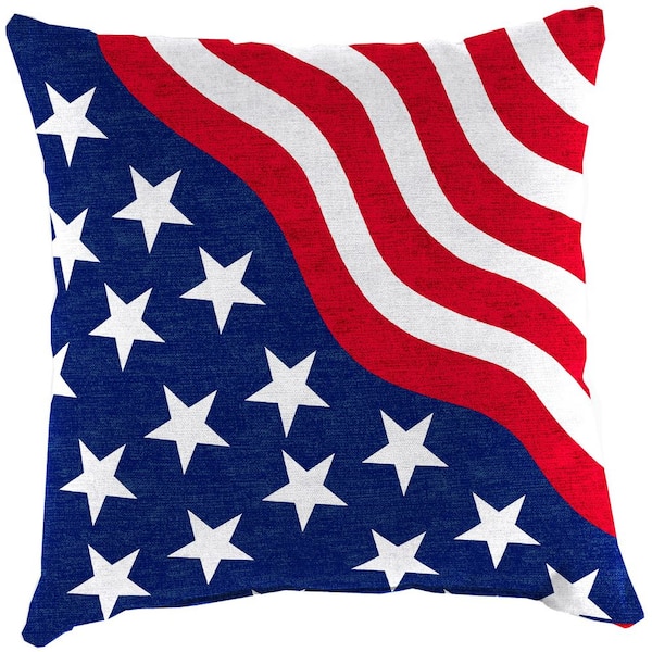 Jordan Manufacturing 16 in. L x 16 in. W x 4 in. T Square Outdoor Throw Pillow in Wavy American Flag