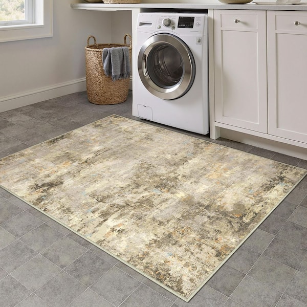 Gorgeous Brown 3 ft. x 5 ft. Washable Modern Abstract Area Rug