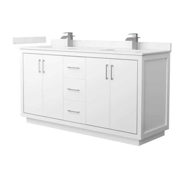 Wyndham Collection Icon 66 in. W x 22 in. D x 35 in. H Double Bath Vanity in White with Carrara Cultured Marble Top