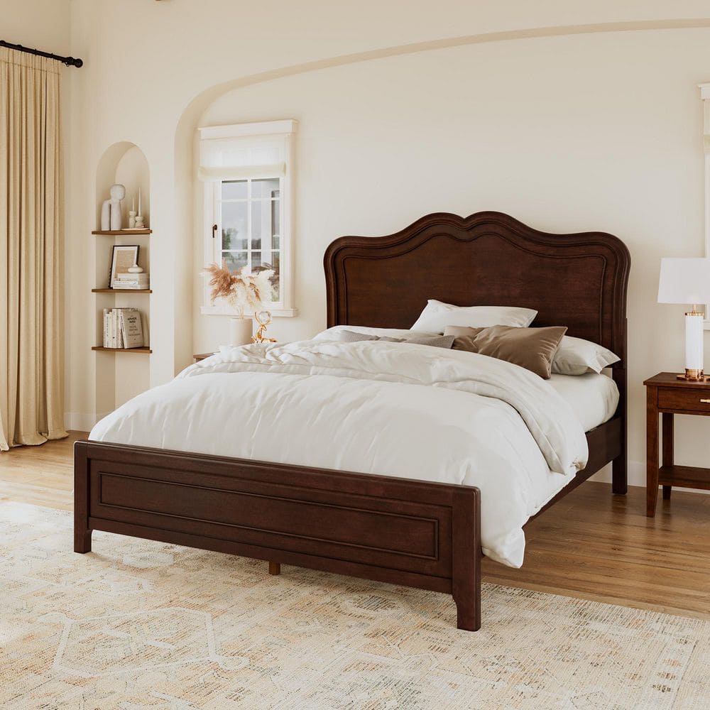 OrangeOne Mid-Century Dark Walnut Brown Solid Wood Frame Queen