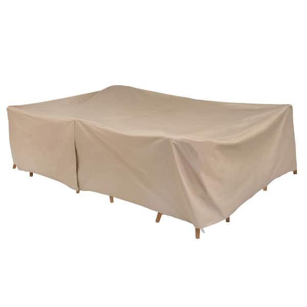 MODERN LEISURE Basics Water Resistant Rect/Oval Outdoor Patio Table and Chair Cover, 115 in. L x 76 in. W x 30 in. H, Beige