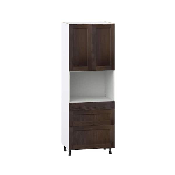 Georgetown 30 in. W x 24 in D x 84.5 in H Assembled Microwave Pantry Kitchen Cabinet in Chestnut with 3-Drawers