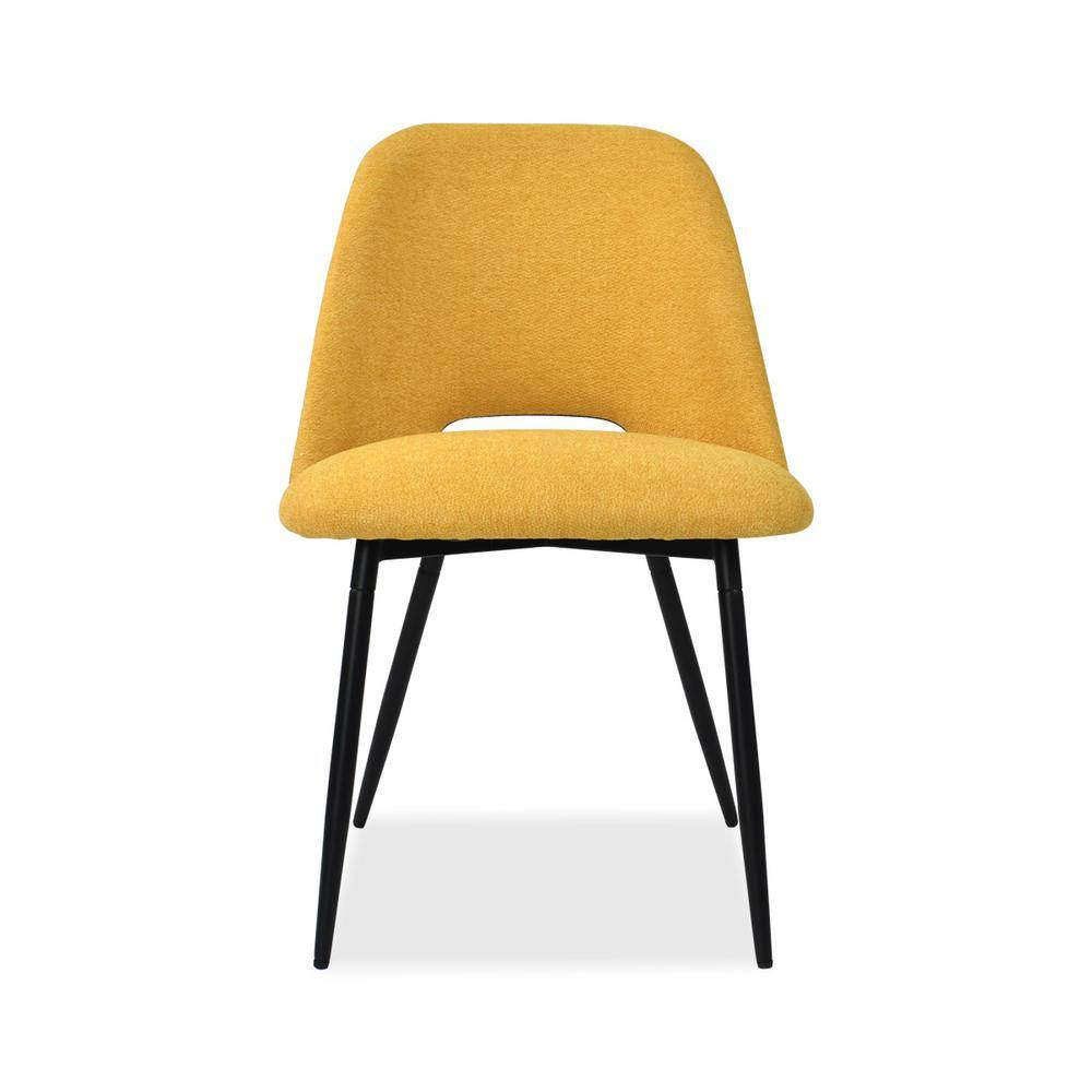 Yellow Upholstered Side Chair with Cutout Back and Black Legs