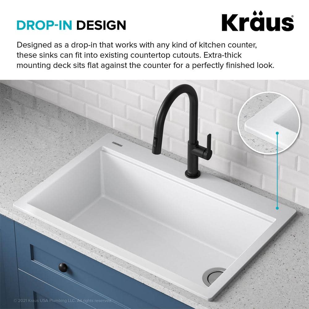 33 in. White Granite Composite Single Bowl Workstation Kitchen Sink with Accessories