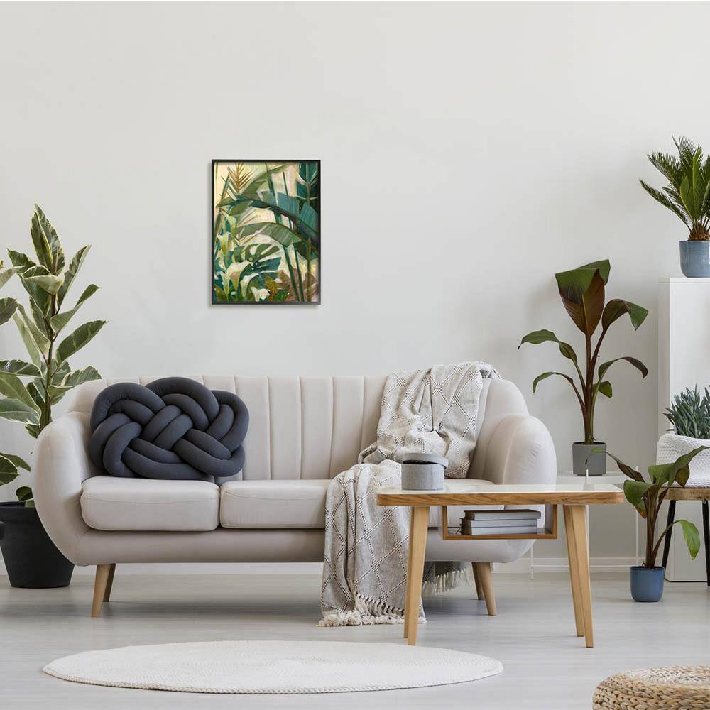 Tropical Jungle Green Leaves Canvas Print with Black Frame