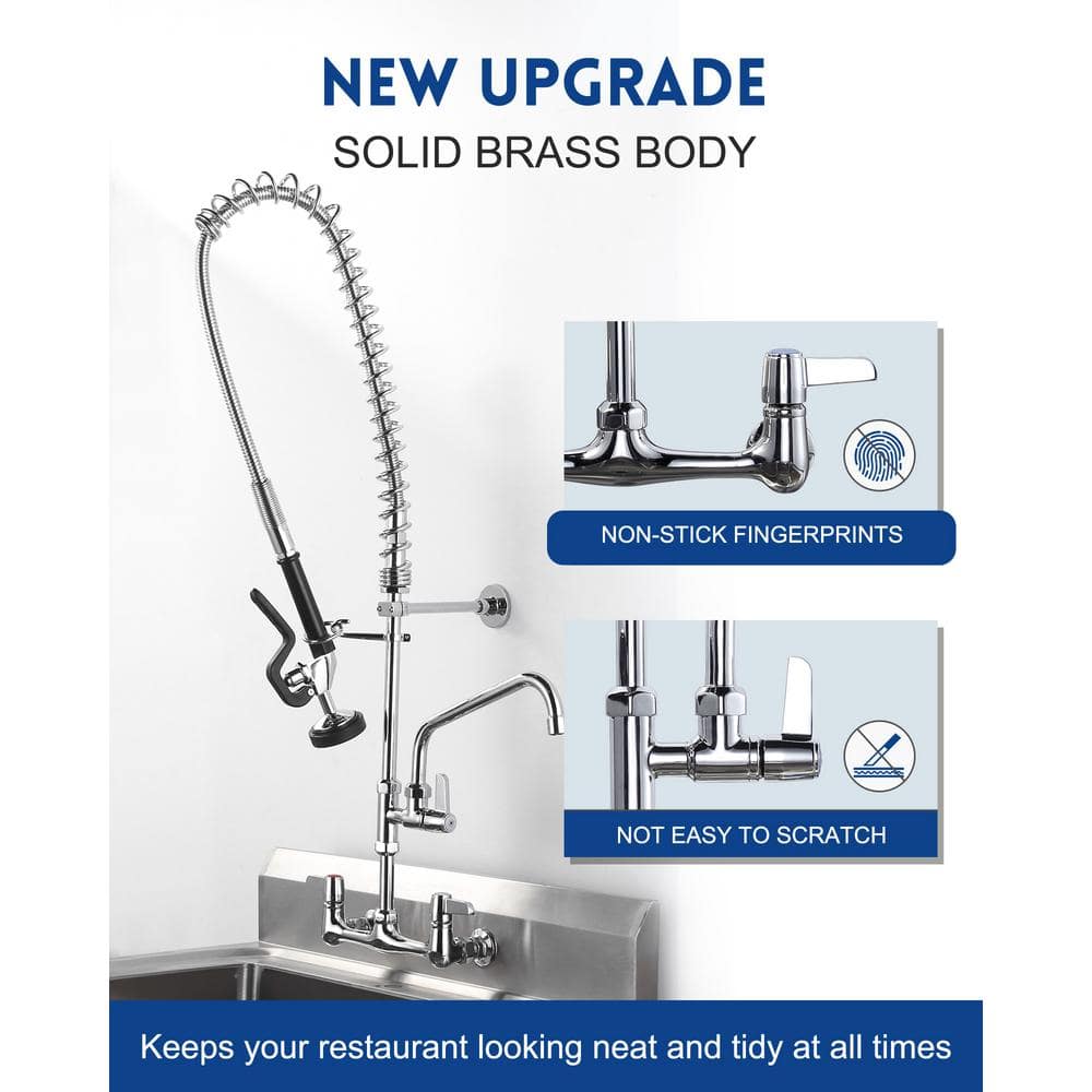 Chrome Brass 36-Inch Commercial Kitchen Faucet with Pre-Rinse Sprayer