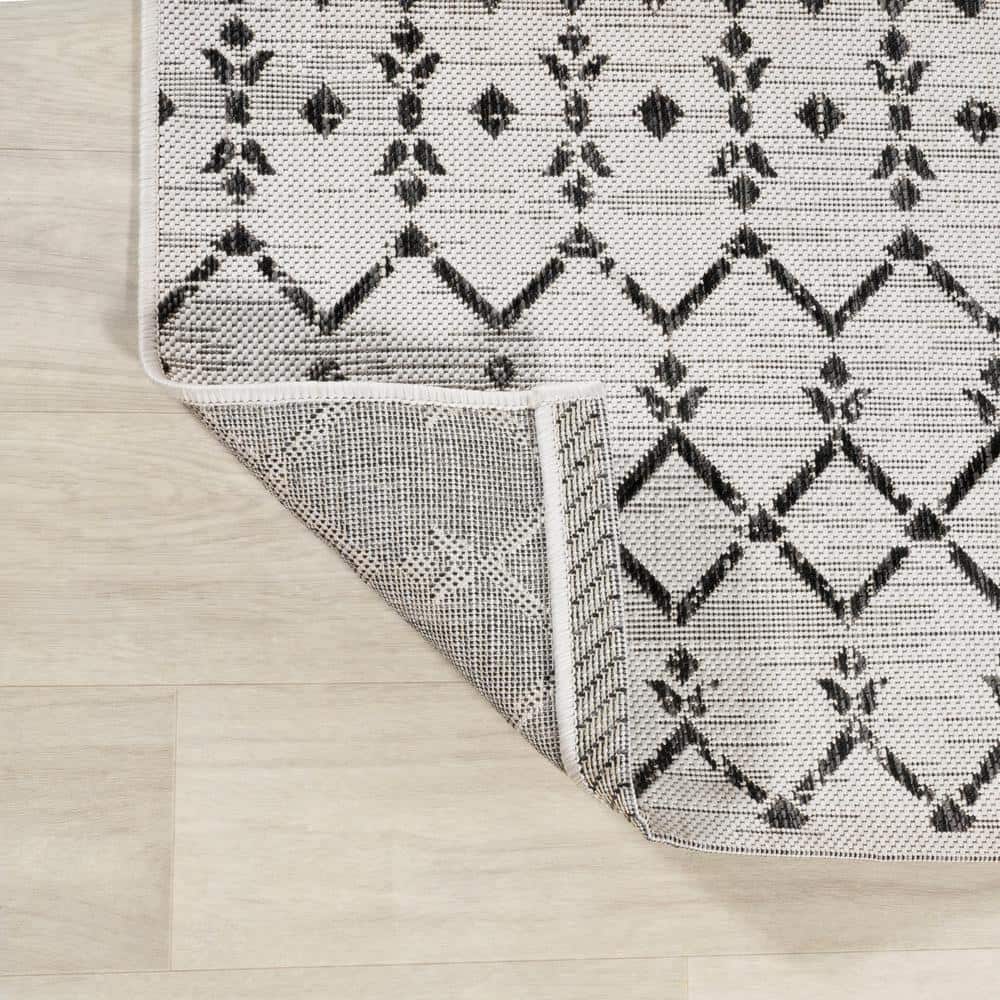 Boho-Chic Moroccan Tribal Geometric Black & Gray 9' x 12' Outdoor Rug