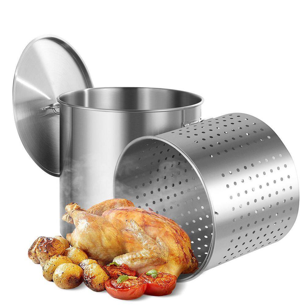 100 qt. Stainless Steel Stockpot, Heavy Duty Cookware with Basket, Lid & Handle, Commercial Grade