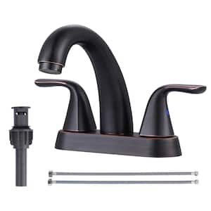 4 in. Centerset Double Handle High Arc Bathroom Sink Faucet with Drain Kit Included in Oil Rubbed Bronze