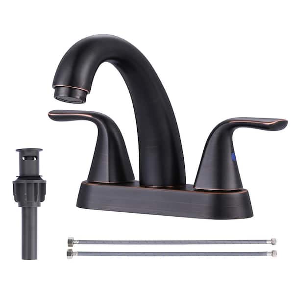 ALEASHA 4 in. Centerset Double Handle High Arc Bathroom Sink Faucet with Drain Kit Included in Oil Rubbed Bronze