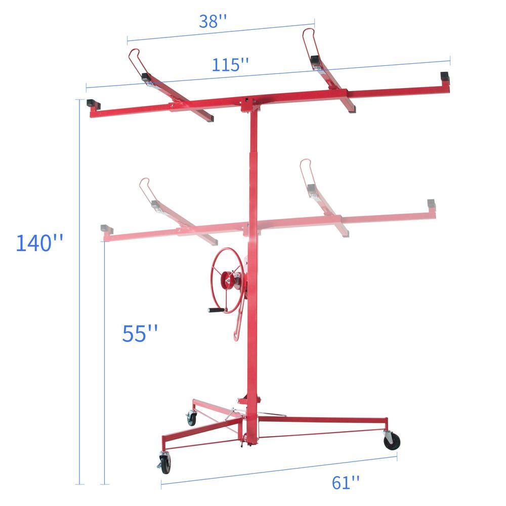 Red Heavy Duty Steel Drywall Panel Hoist with Rolling Casters