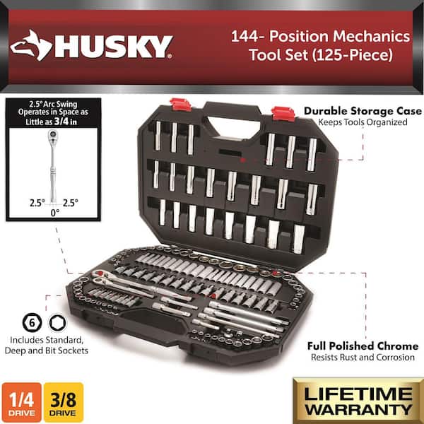 Husky 144-Position 1/4 in. and 3/8 in. Drive Mechanics Tool Set (125-Piece)  H144125MTS - The Home Depot