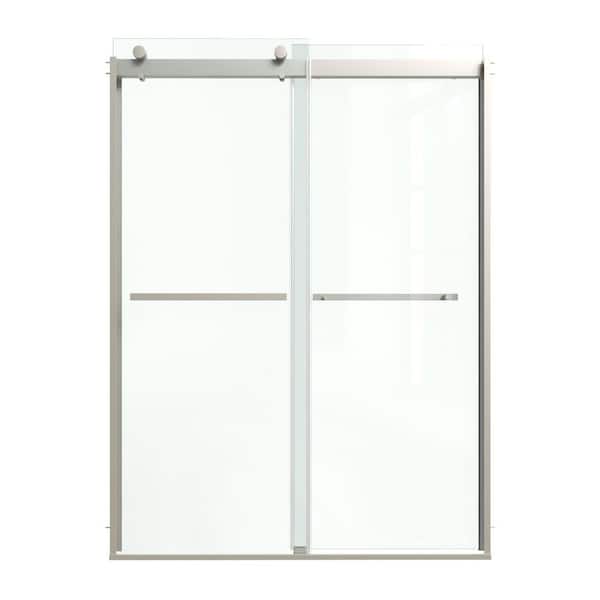 50 in. - 54 in. W x 74 in. H Framed Double Sliding Shower Door in Brushed Nickel with 5/16 in. (8mm) Clear Glass