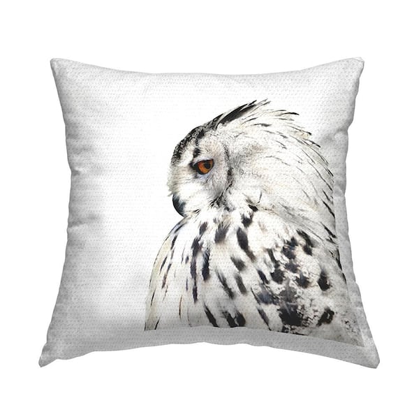 White Snowy Owl Portrait White Square Outdoor Throw Pillow