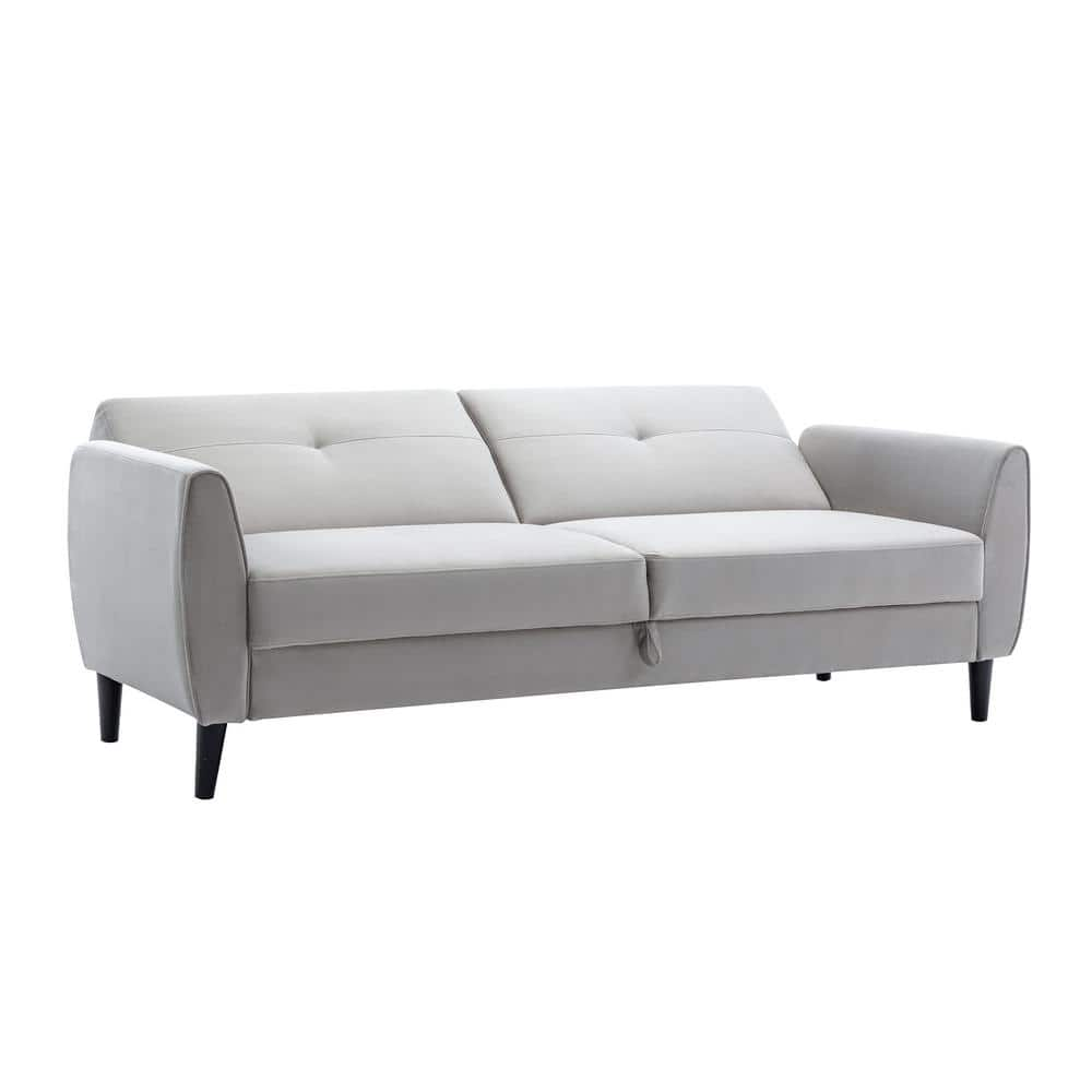 Aoibox 81.5 in. Gray Velvet Modern Convertible Folding Futon Sofa Bed ...