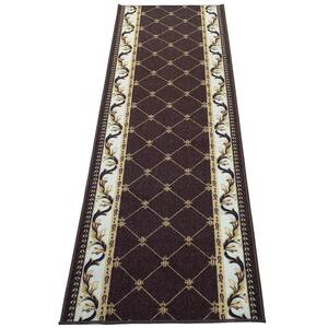 Trellis French Brown Color 31 in. Width x Your Choice Length Custom Size Roll Runner Rug/Stair Runner