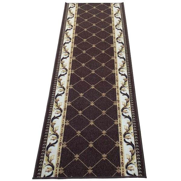 PLAYA RUG Trellis French Brown Color 31 in. Width x Your Choice Length Custom Size Roll Runner Rug/Stair Runner