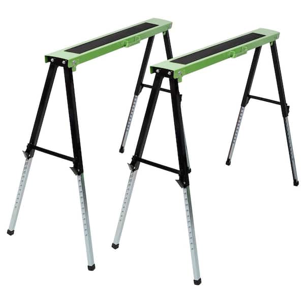 39in. 2-PACK Adsjustable Saw Horse, Folding Portable Work Horse with Fast Open Legs, Fully Assembled, Green+ Black Color