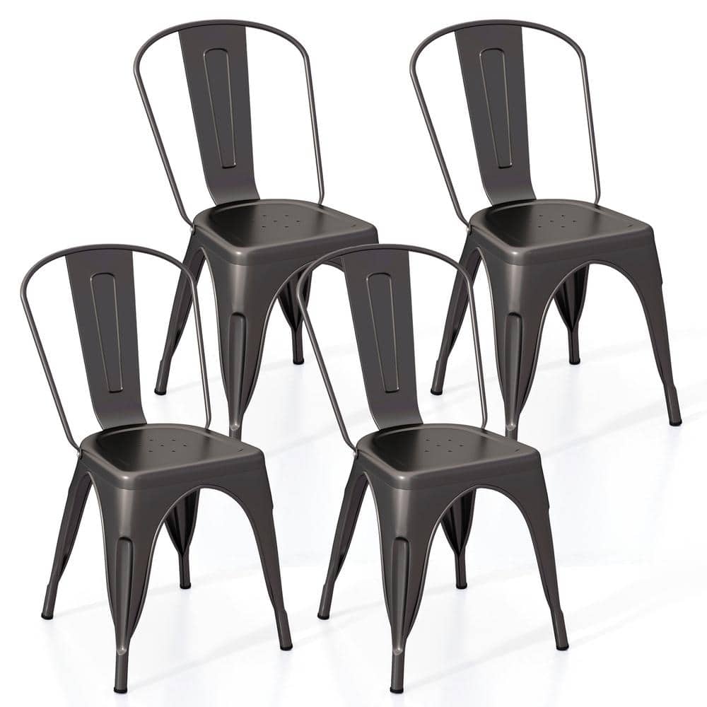 Metal Dining Chairs Set of 4 with Removable Backrest for Dining Room Restaurant Living Room-Gun price history on PriceWatchPro