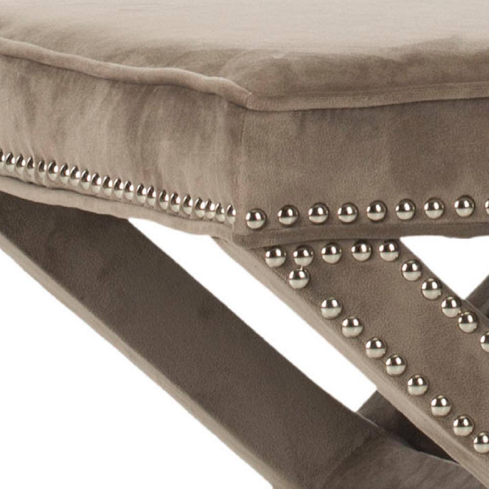 Palmer 22" Gray Cotton Upholstered Ottoman with Nail Heads
