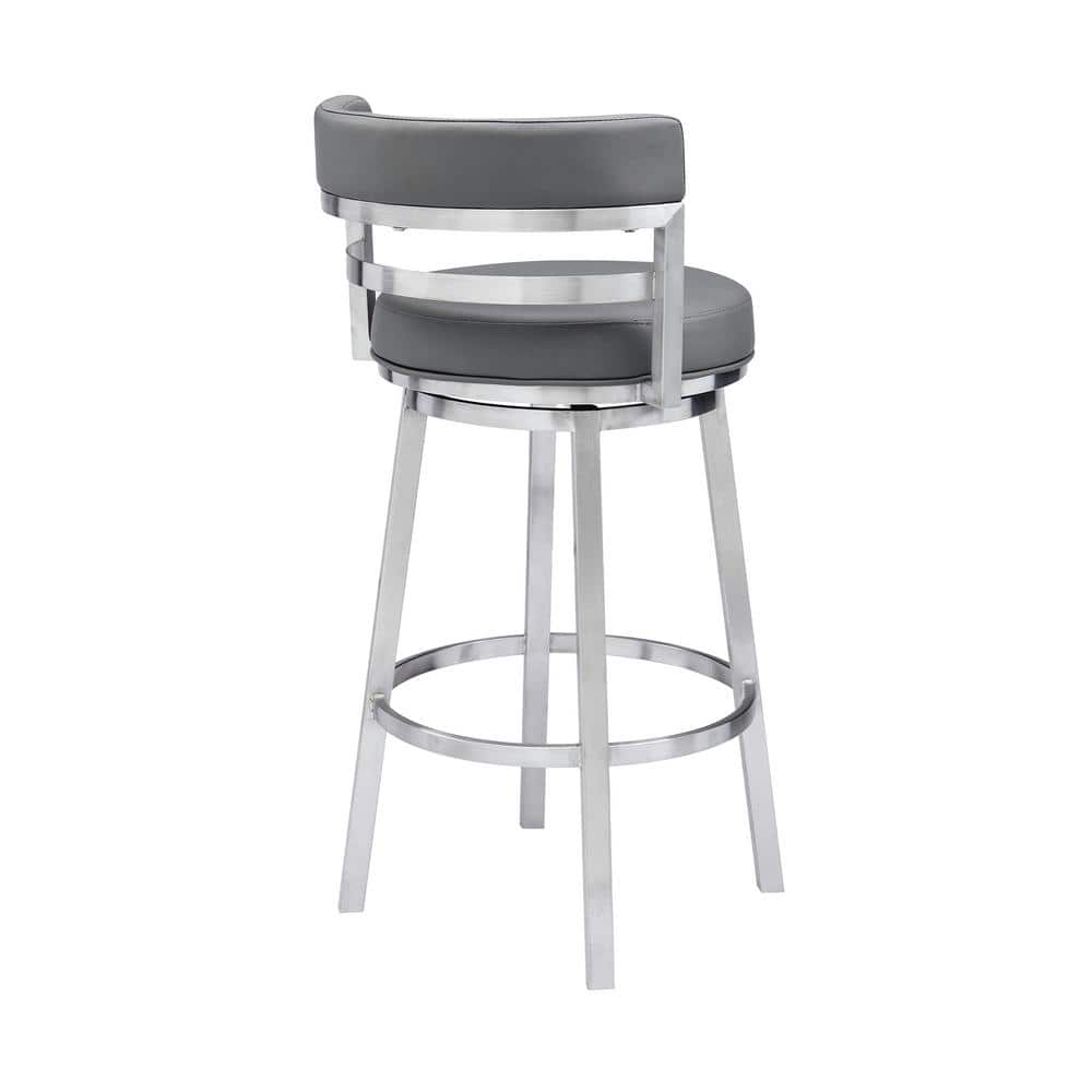 Madrid 26" Gray Faux Leather and Metal Swivel Bar Stool