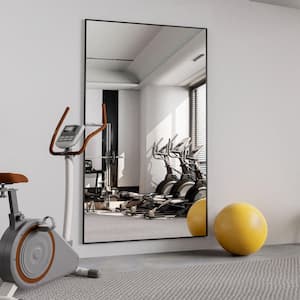 32 in. W x 71.1 in. H Oversized Black Metal Frame Modern Classic Full Length Floor Standing Mirror