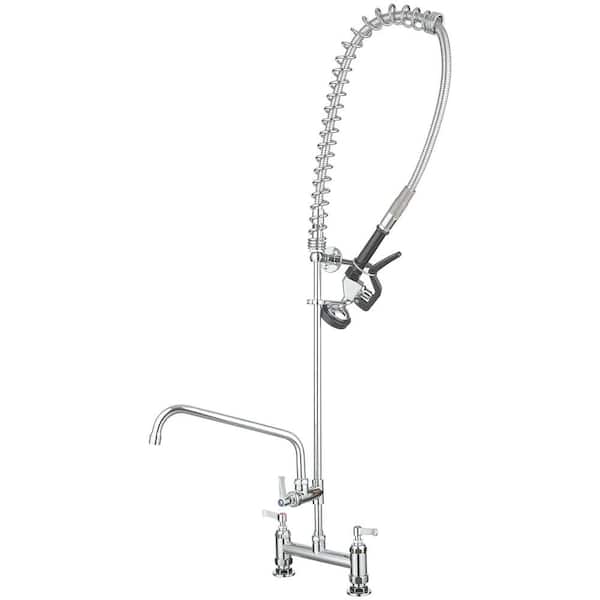 Commercial 2-in-1 44 in. H Pull-Down Sprayer Kitchen Faucet with 360° Swivel Spout in Chrome