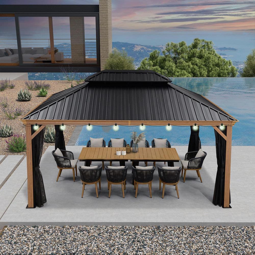 PURPLE LEAF 12 ft.x 16ft.Wood Grain Luxury Aluminum Frame Patio