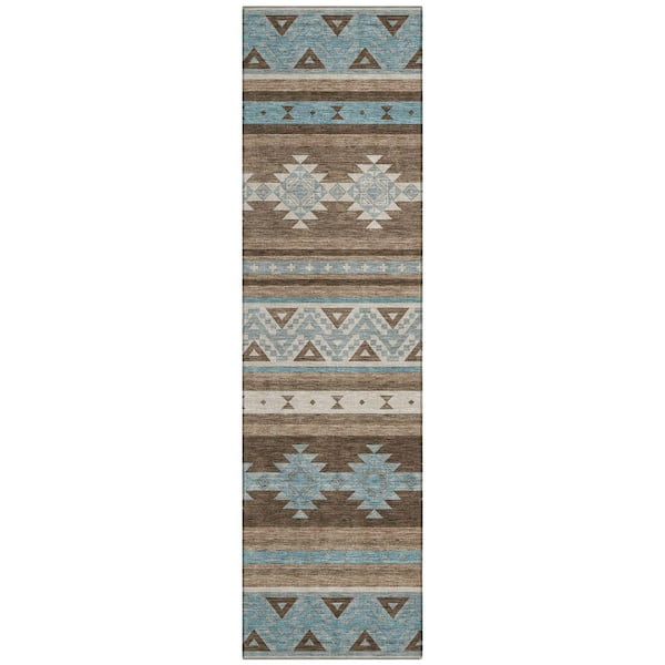 Chantille Machine Washable Indoor/Outdoor Abstract ACN2561 Chocolate 2 ft. x 7 ft. Runner Rug