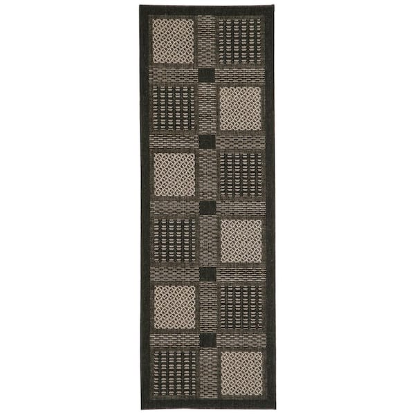 SAFAVIEH Courtyard Black/Sand 2 ft. x 7 ft. Border Indoor/Outdoor Patio  Runner Rug