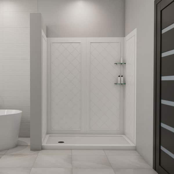 SlimLine 60 in. x 30 in. Single Threshold Shower Pan Base in White Left Hand Drain with Back Walls