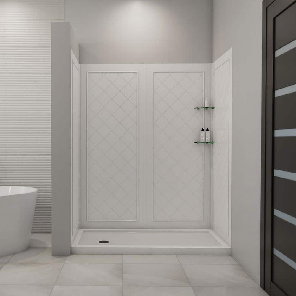 White Acrylic Alcove Shower Kit with Left Drain