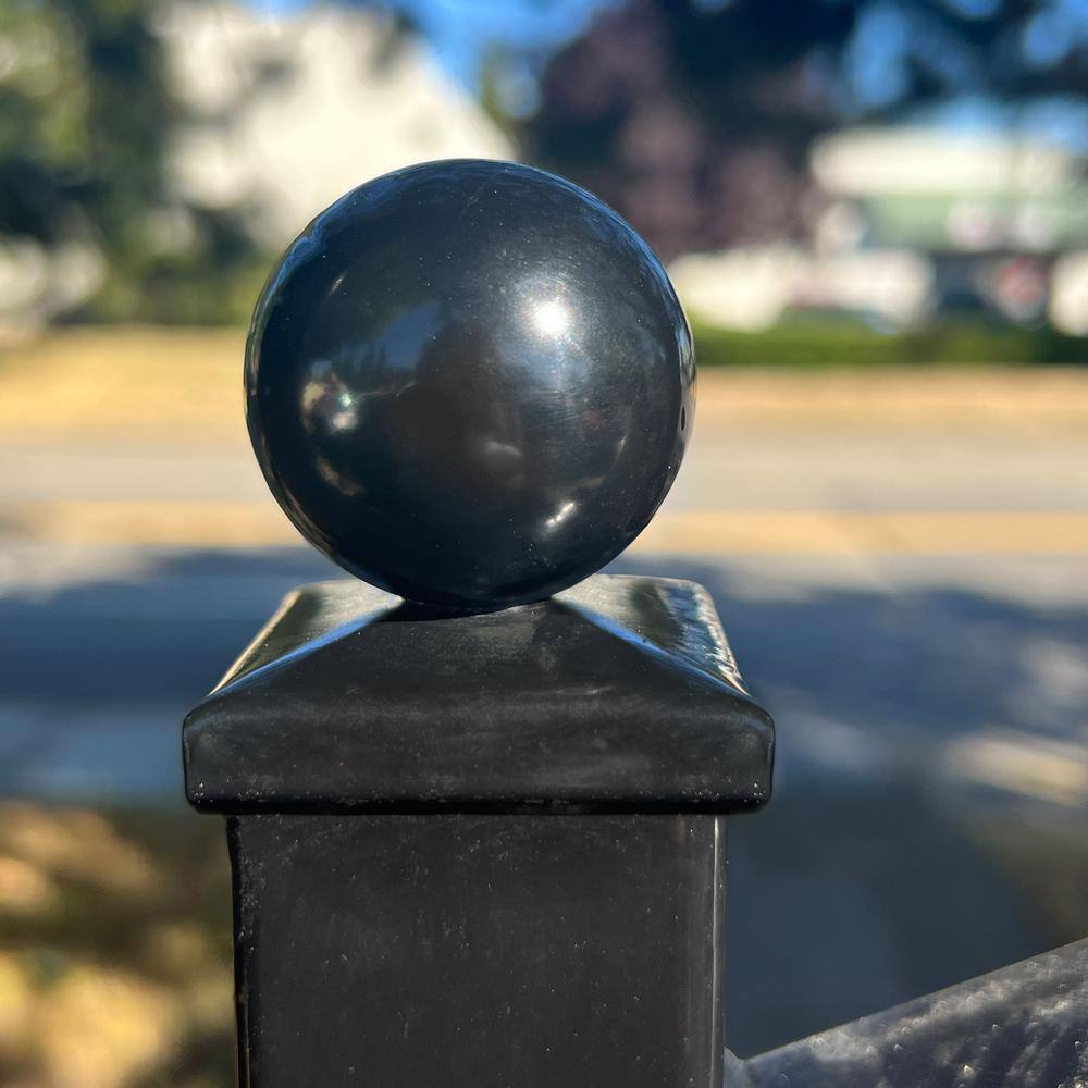 Black Galvanized Steel Ball Top Driveway Gate Post Cap, 3.5 x 3.5 Inches