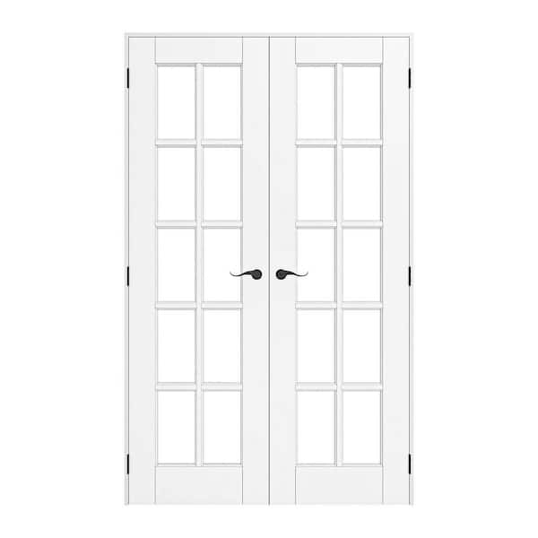 48 in. x 80 in. Universal 10-Lite Clear Glass White Solid Core Glass Double Prehung French Door with Quick Assemble Jamb