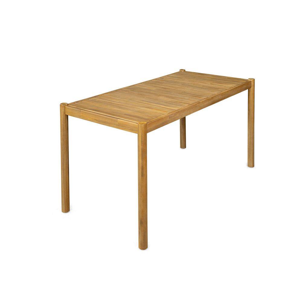 1-Piece Light Teak Acacia Wood Outdoor Dining Table Water Resistant for 4-6