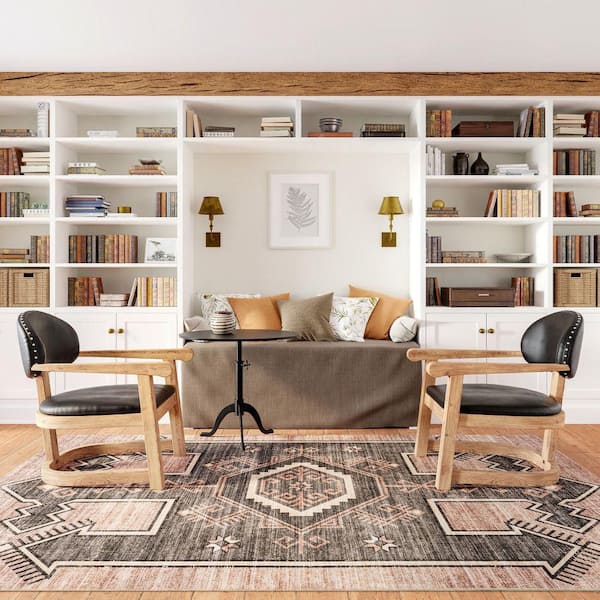 Sagebrush Geometric Machine Washable Blush 9 ft. x 12 ft. Indoor/Outdoor Patio Rug