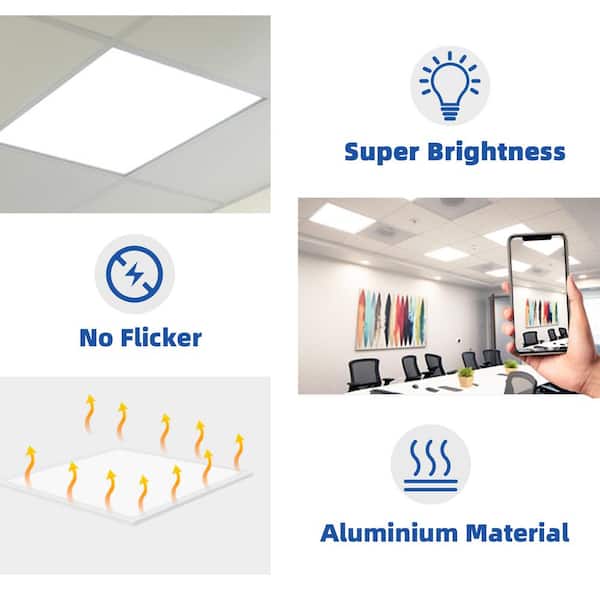 Bieuoram 2 ft. x 2 ft. 5800 Lumens Integrated LED Panel Light, 5000K Daylight, Dimmable 2x2 Recessed Edge-Lit Fixture (6-Pack)