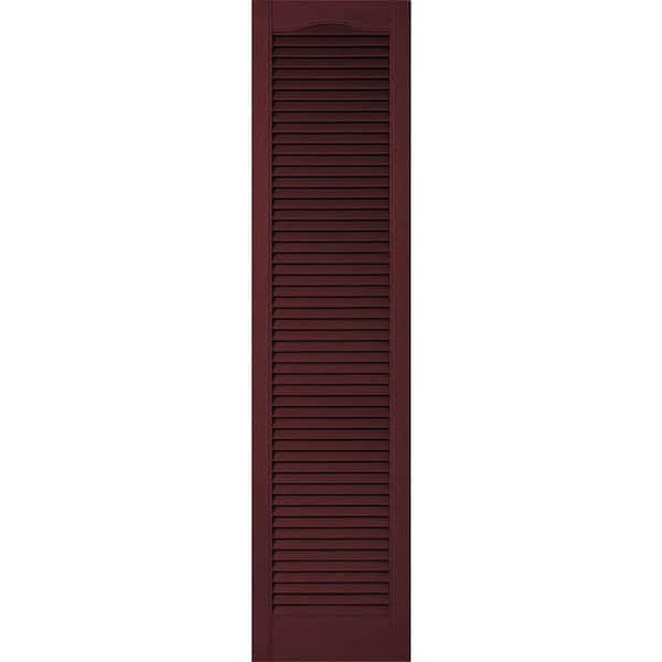 Ekena Millwork 14-1/2 in. x 44 in. Lifetime Vinyl Custom Cathedral Top All Open Louvered Shutters Pair Bordeaux