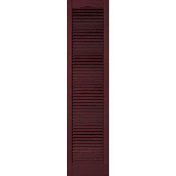 Ekena Millwork 14-1/2 in. x 47 in. Lifetime Vinyl Custom Cathedral Top All Open Louvered Shutters Pair Bordeaux